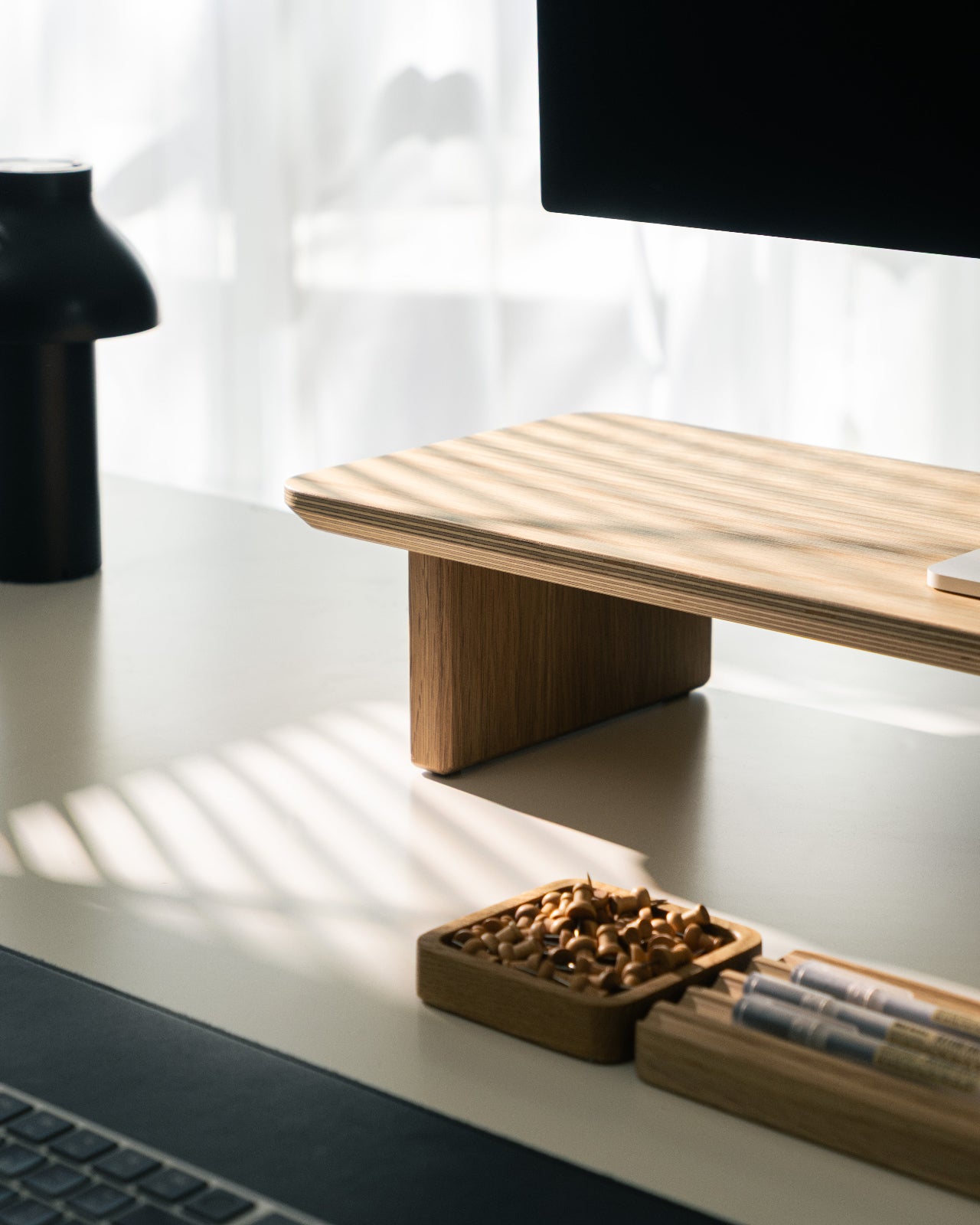 Detail Shot of the Modhaus Desk Shelf in Oak Plywood