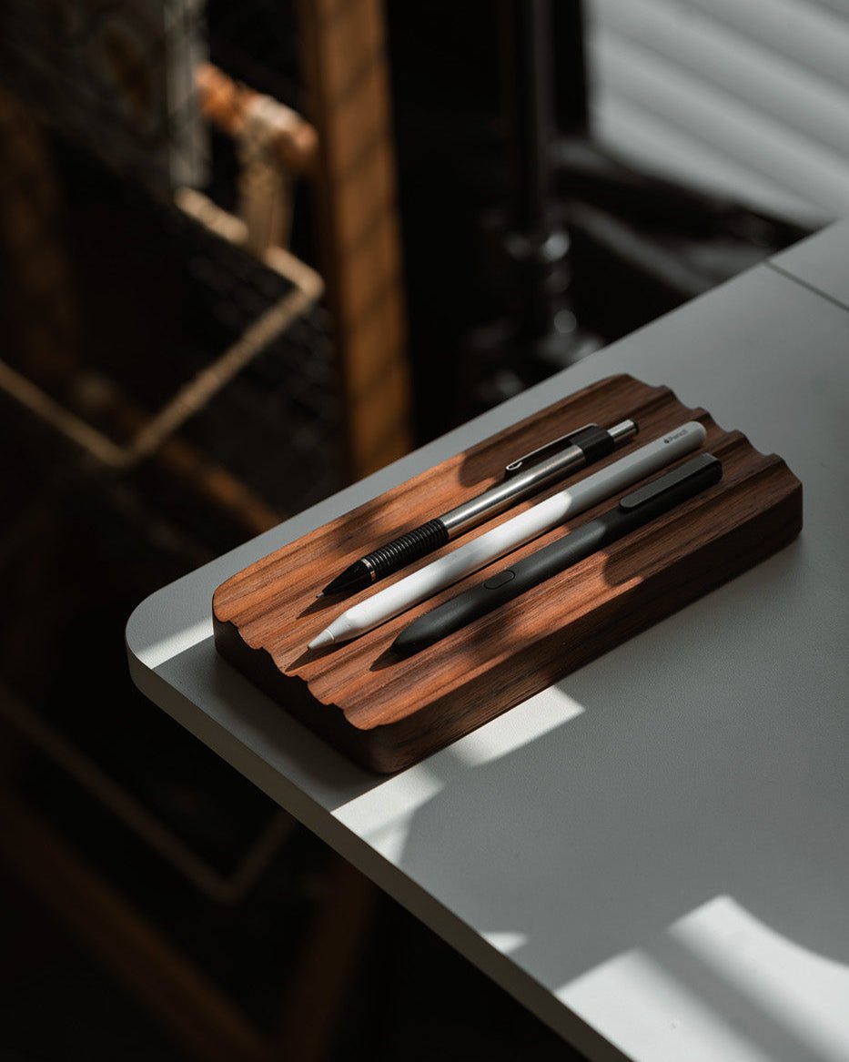 The Modhaus wave pen tray in walnut