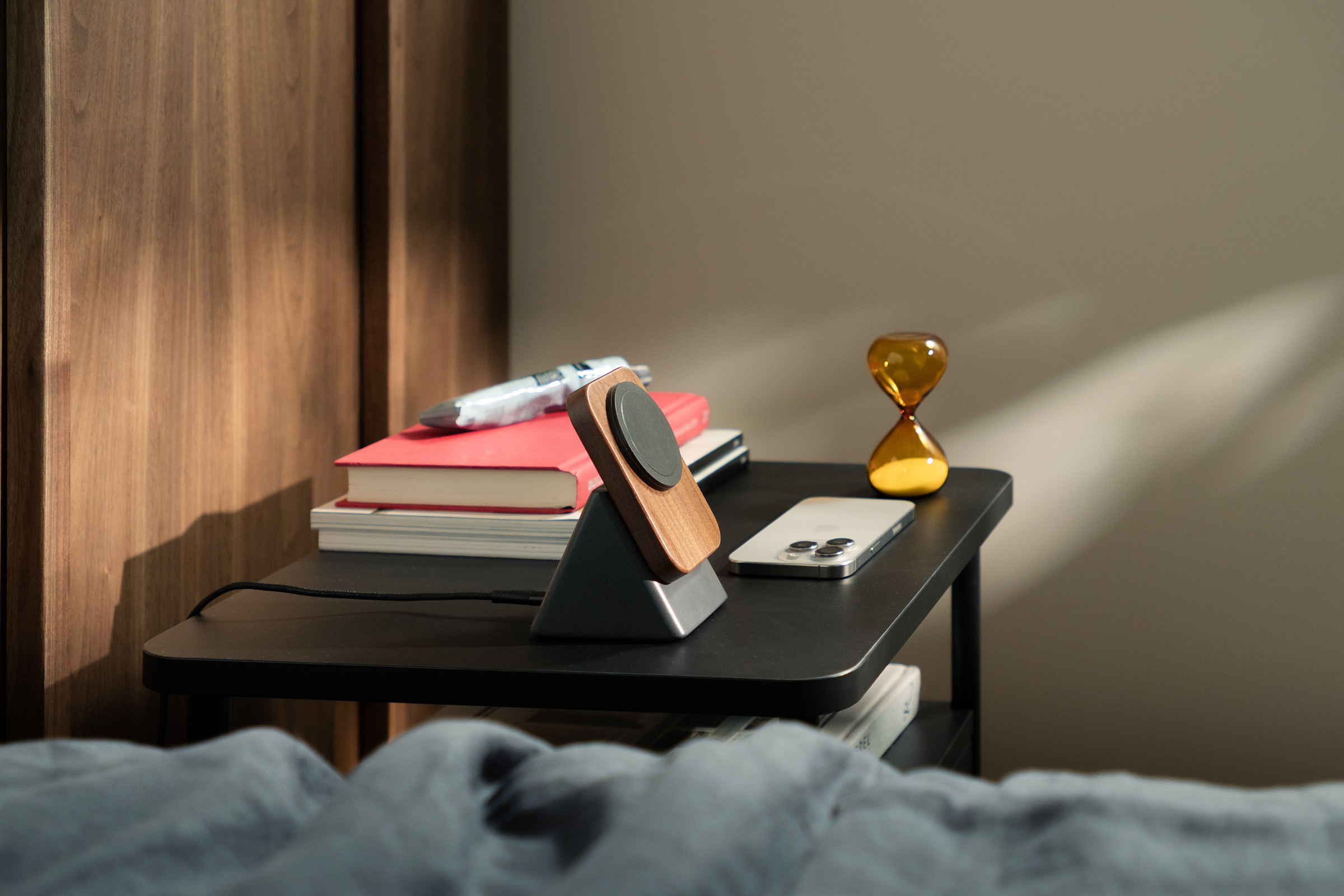 Upright Wireless Charger in a bedroom