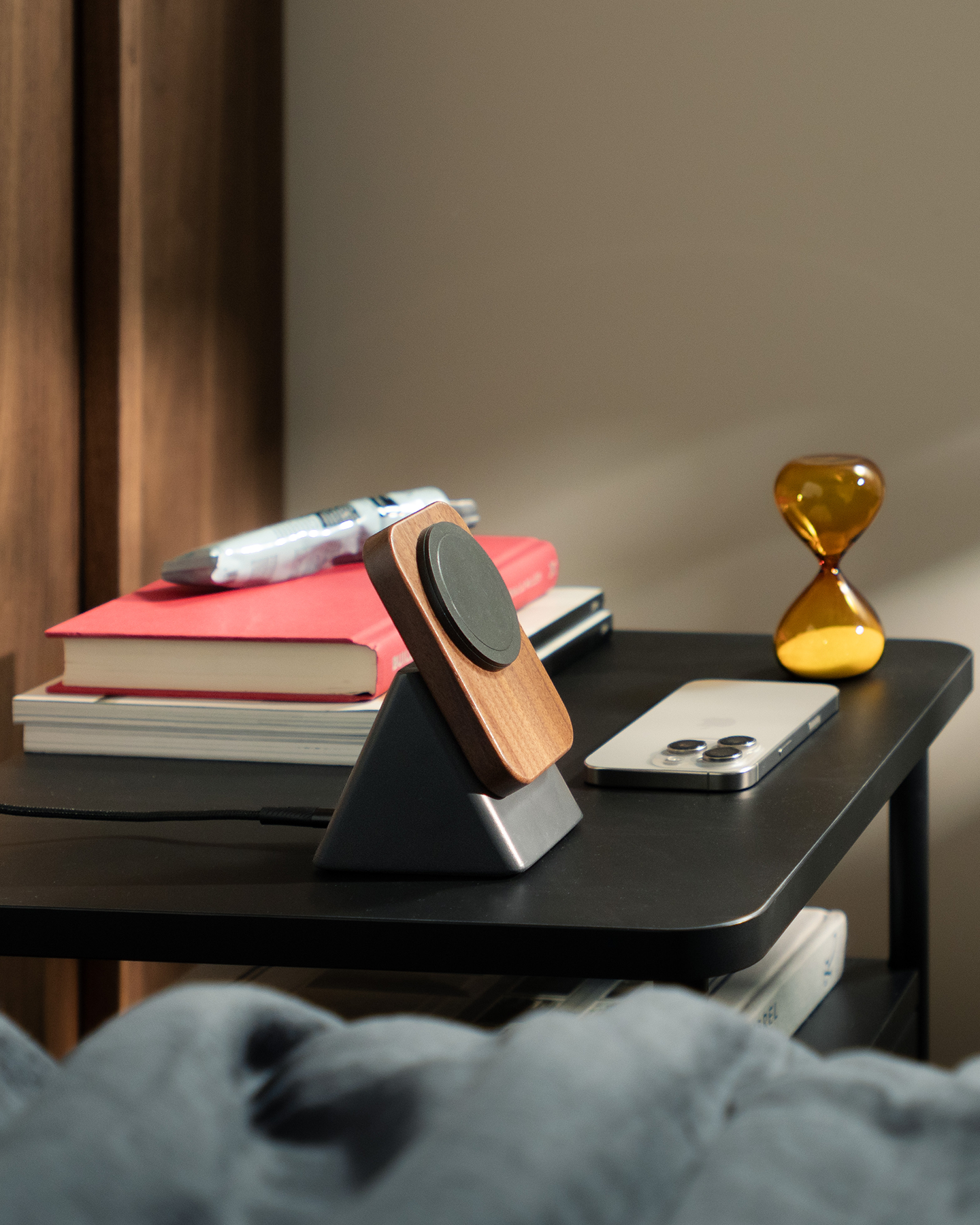 Upright Wireless Charger in a bedroom
