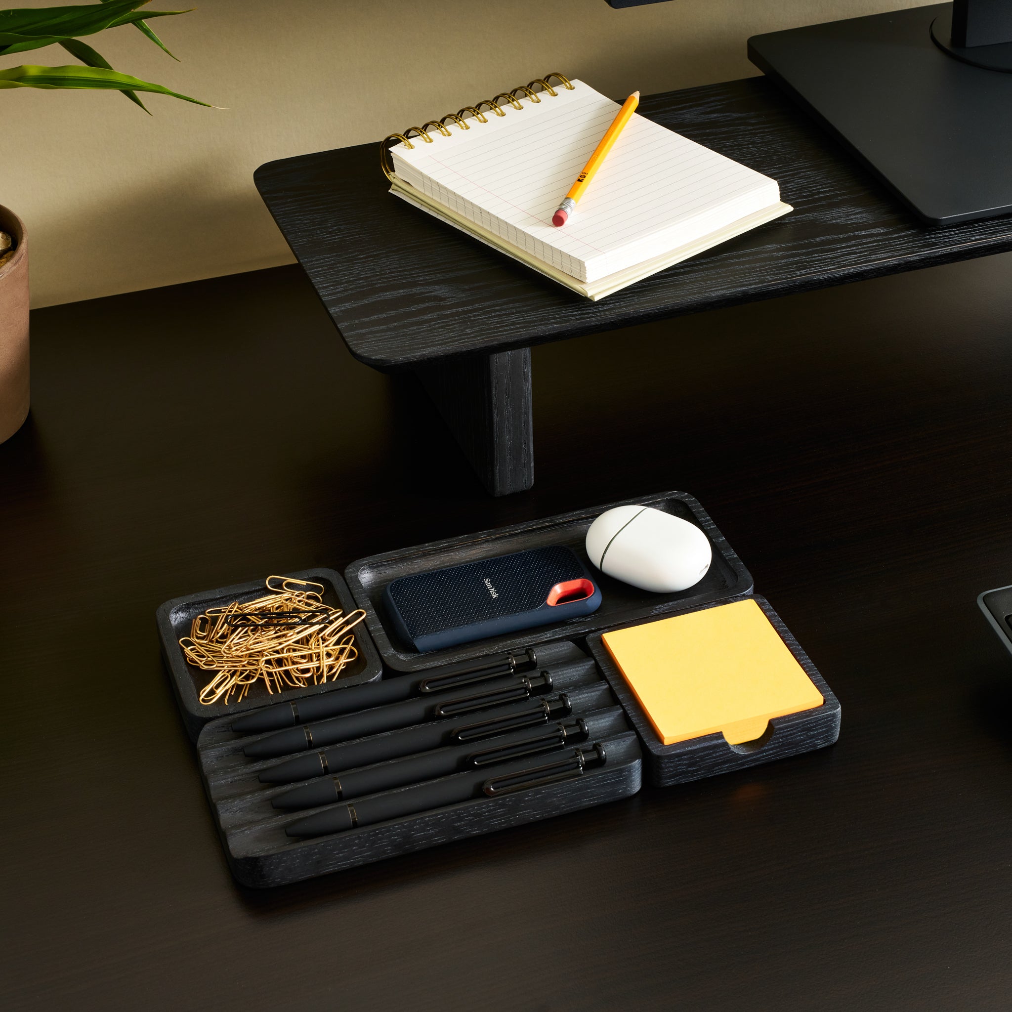 Essentials set of 4 trays - modern desk organization in black wood