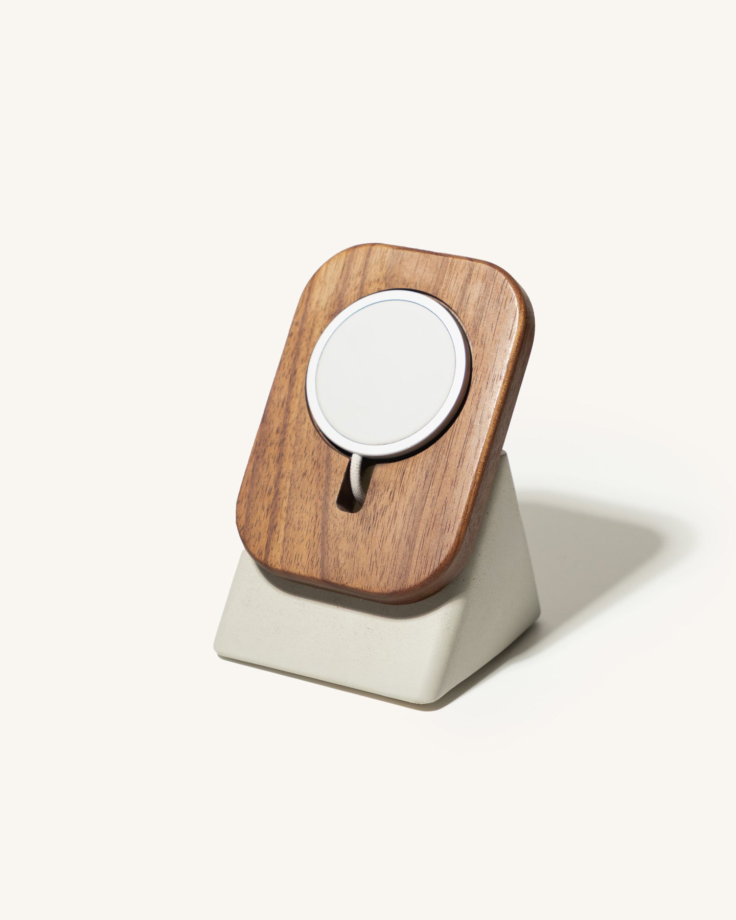 The Upright MagSafe Stand by Modhaus in concrete and wood 