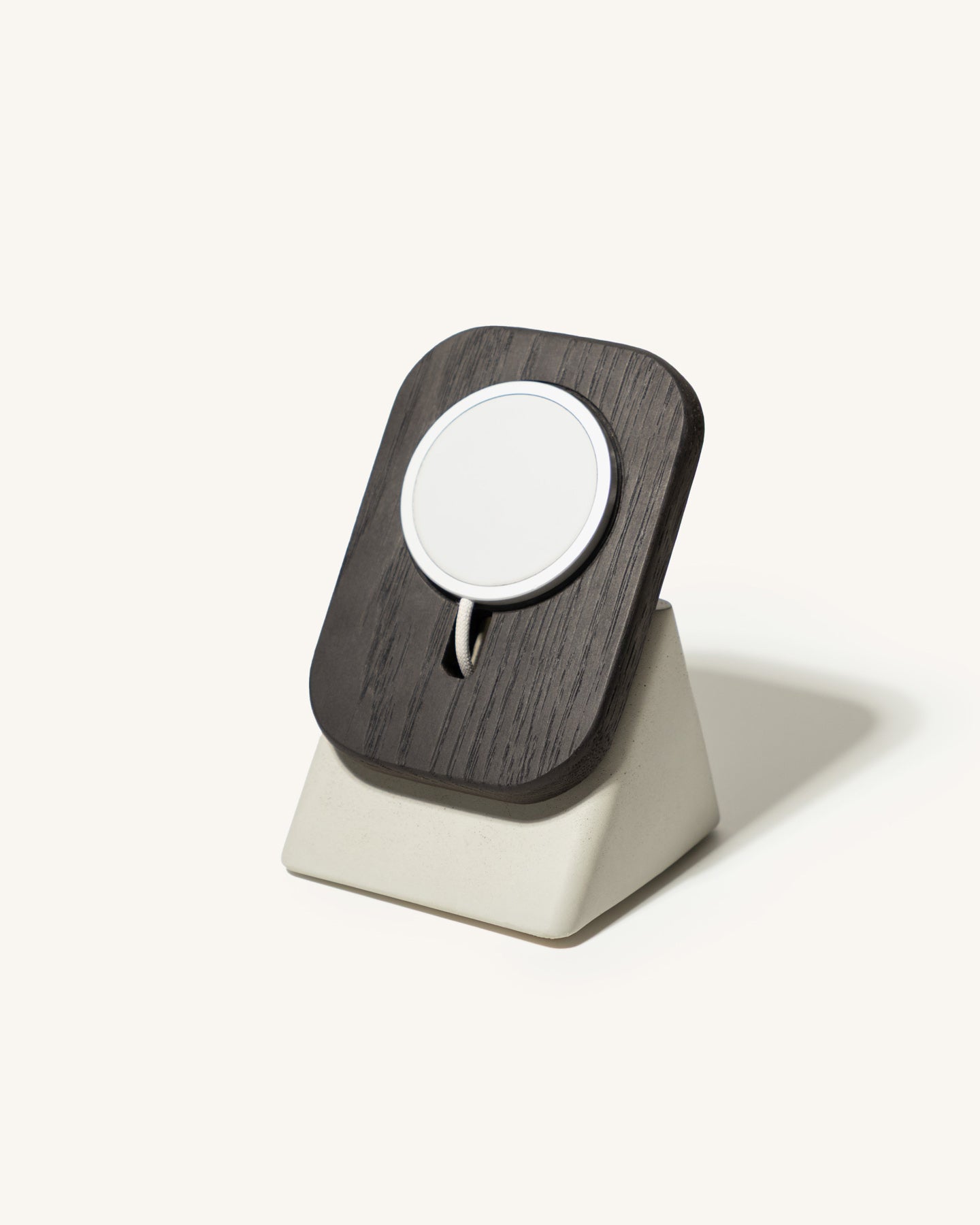 The Upright MagSafe Stand by Modhaus in concrete and wood 