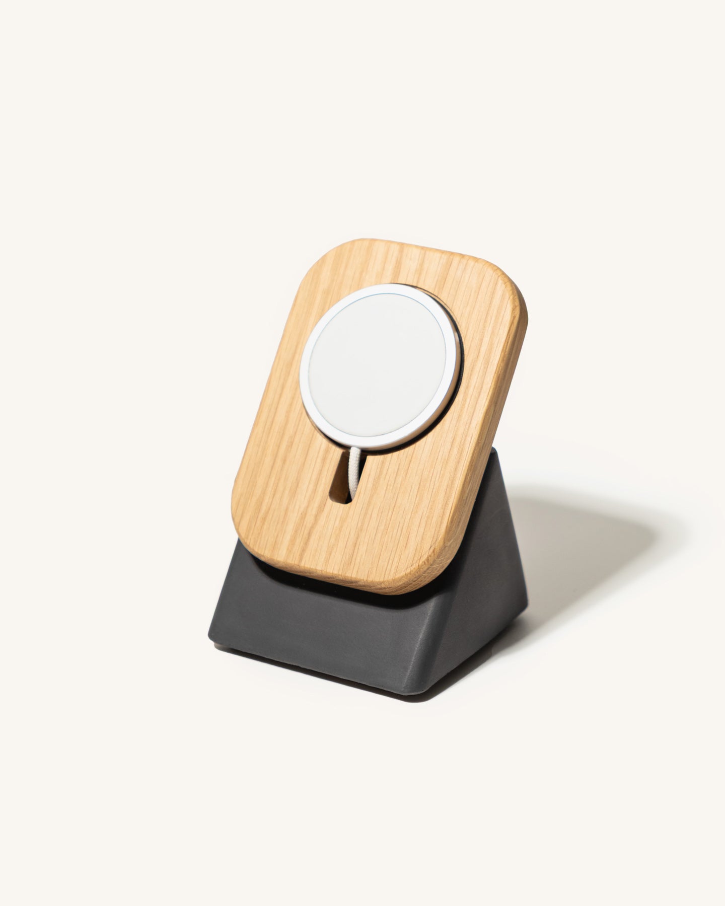 The Upright MagSafe Stand by Modhaus in concrete and wood 