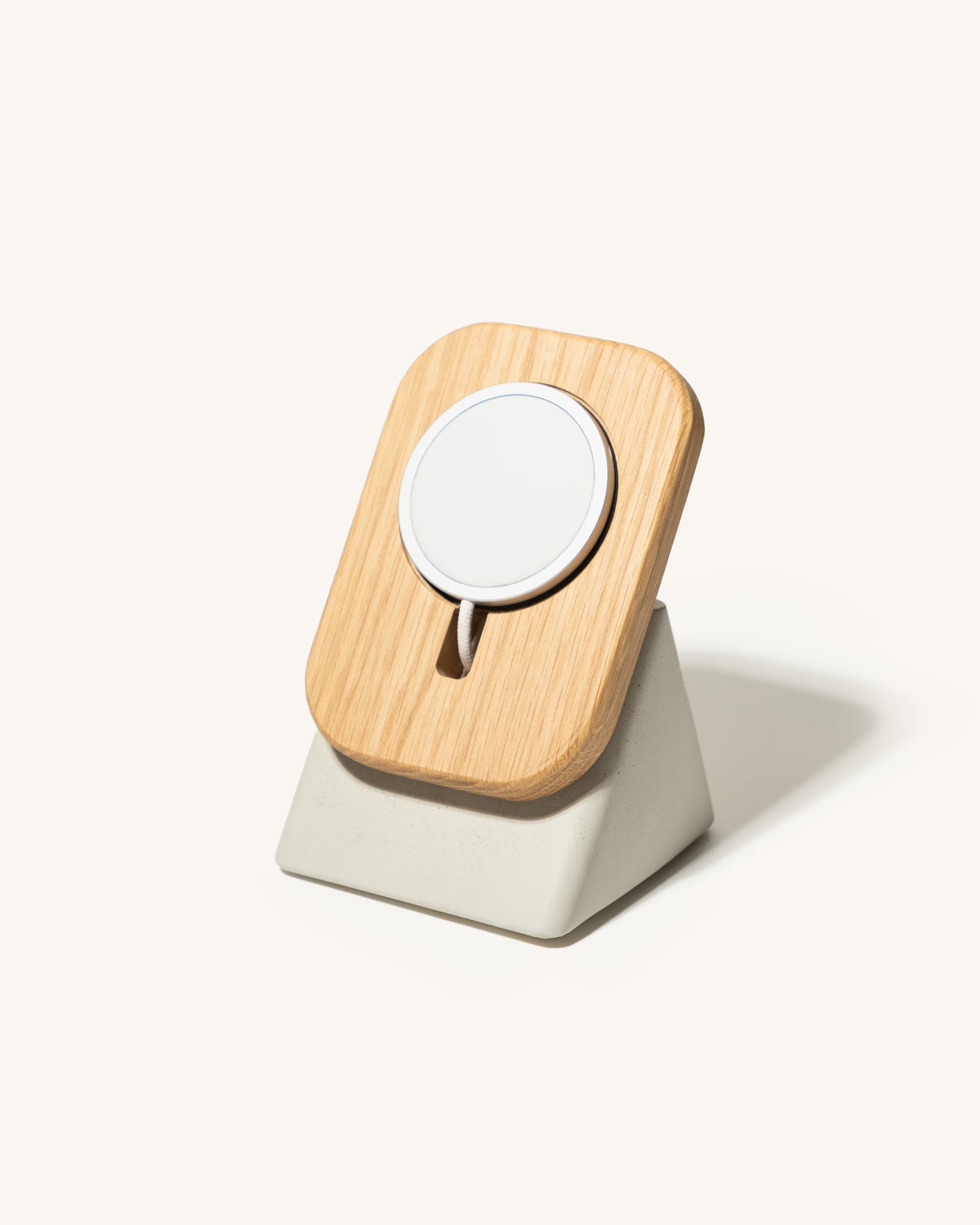 The Upright MagSafe Stand by Modhaus in concrete and wood 