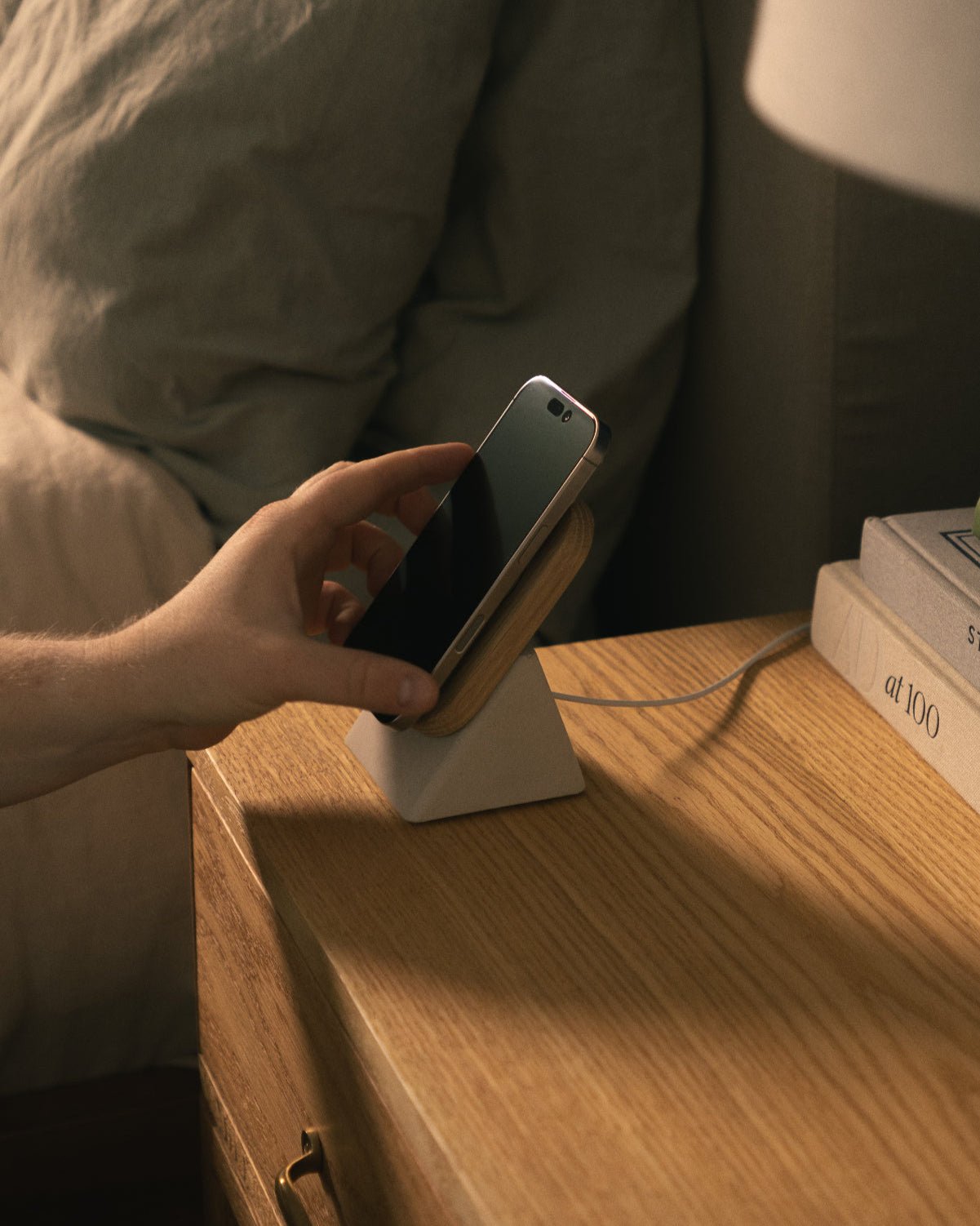 The Modhaus Upright Two Phone Stand for MagSafe in Oak / Natural