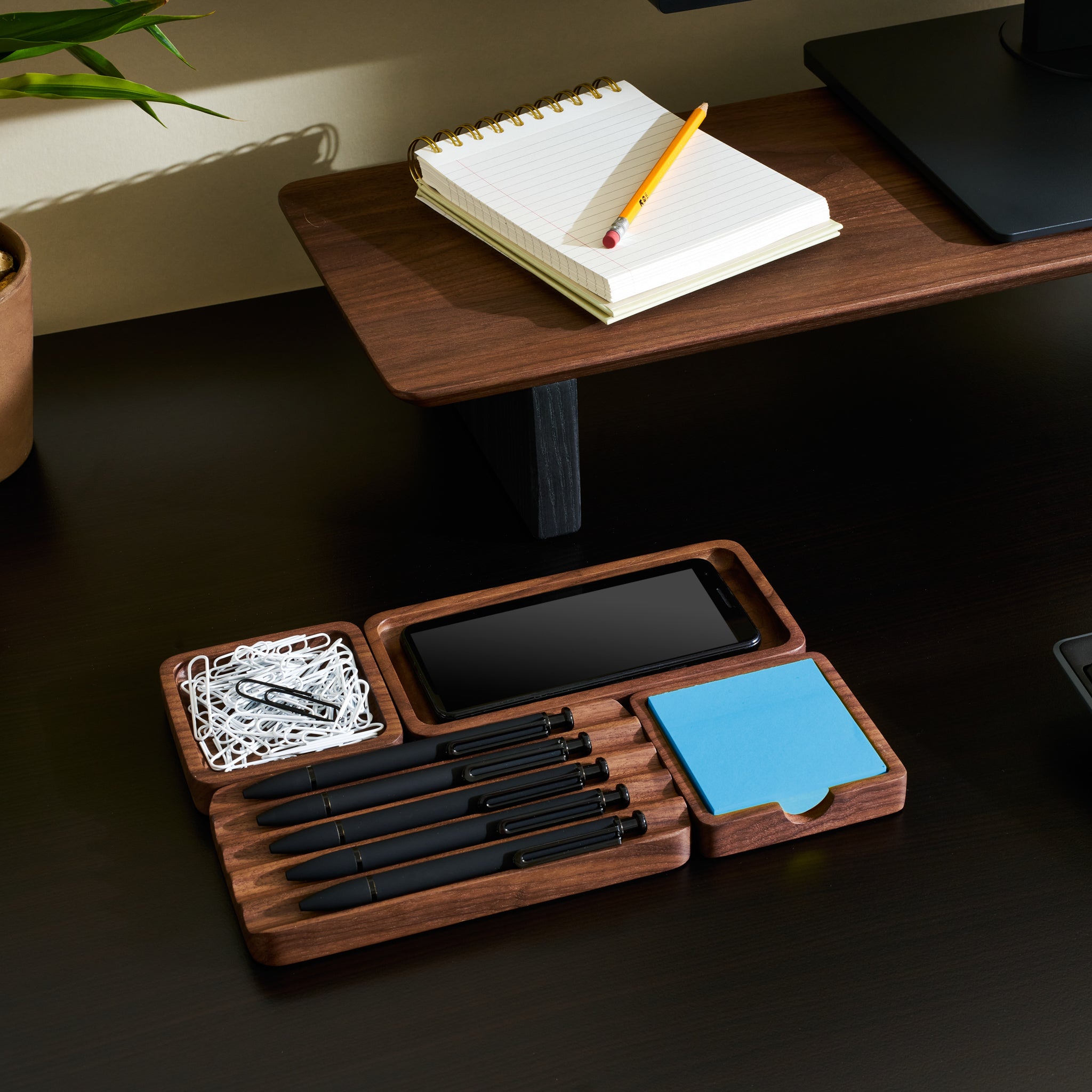 Essentials Premium Set - Modern Desk Organization Accessories in Walnut wood