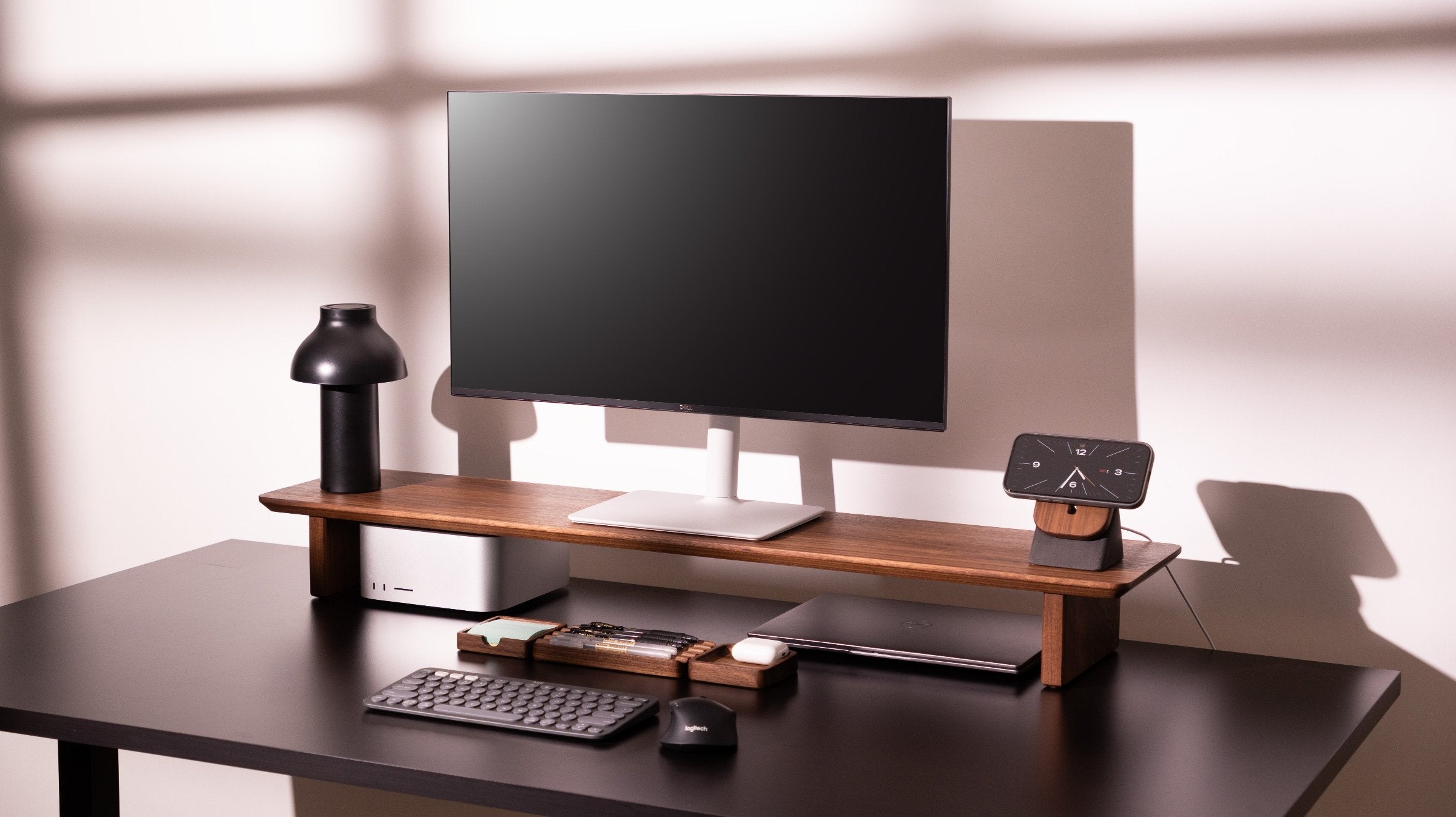 Modhaus walnut desk setup and home office organizers