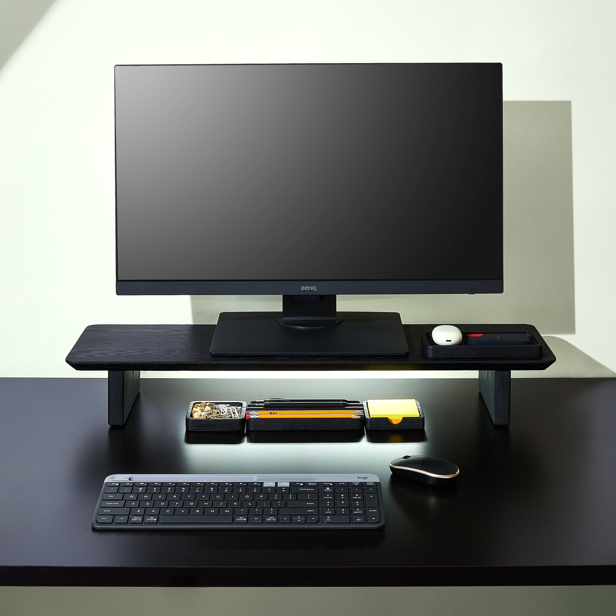 A medium Black desk shelf measuring 30" wide