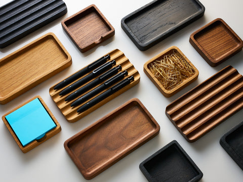 Modhaus desk organization trays in multiple wood types
