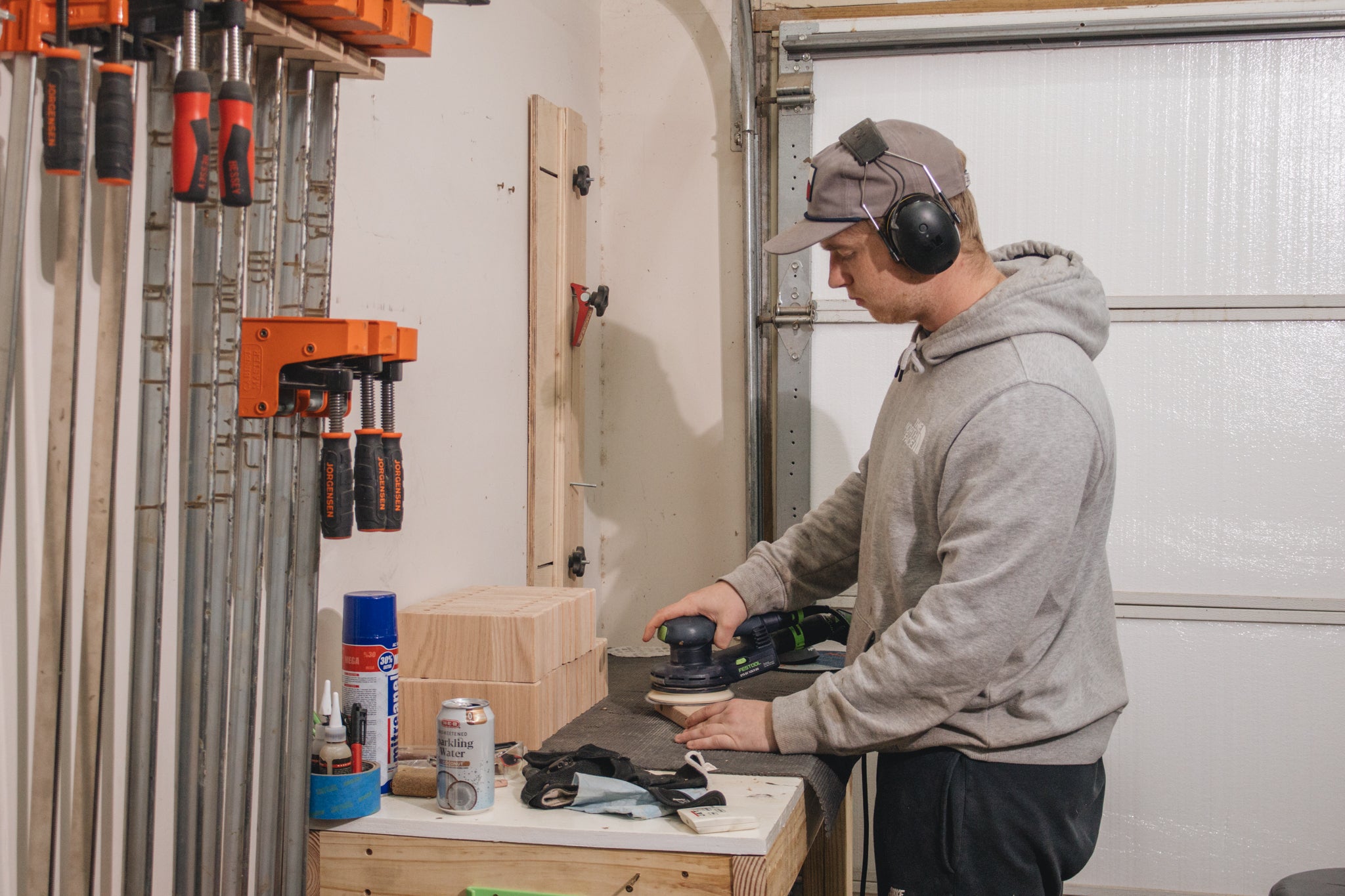 Sanding Desk Shelf legs in the Modhaus workshop