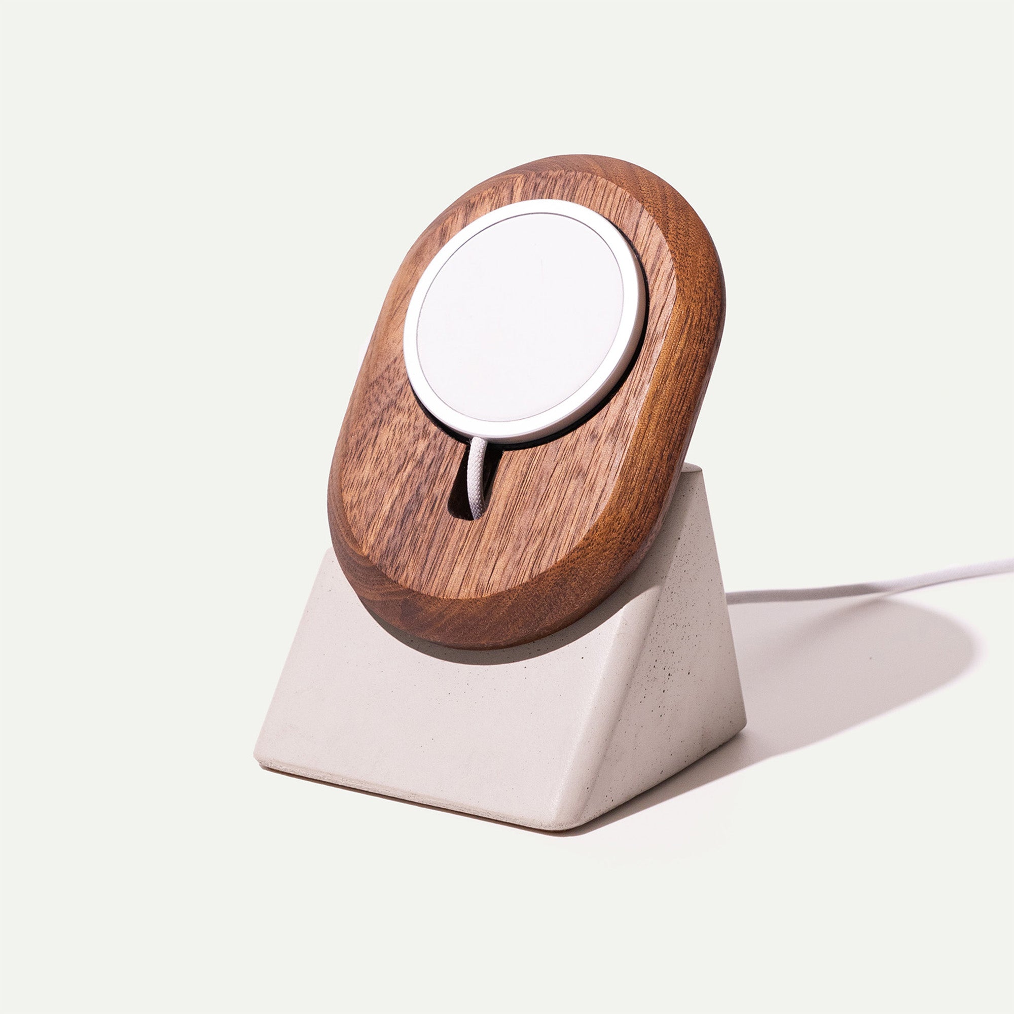 wood and concrete magsafe phone stand