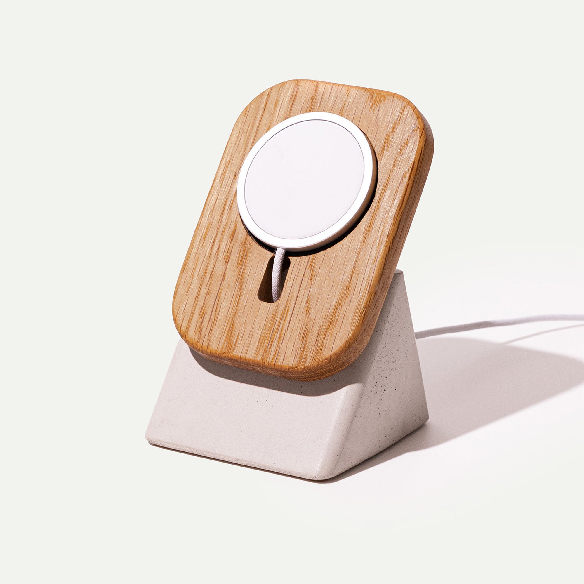 wood and concrete magsafe phone stand