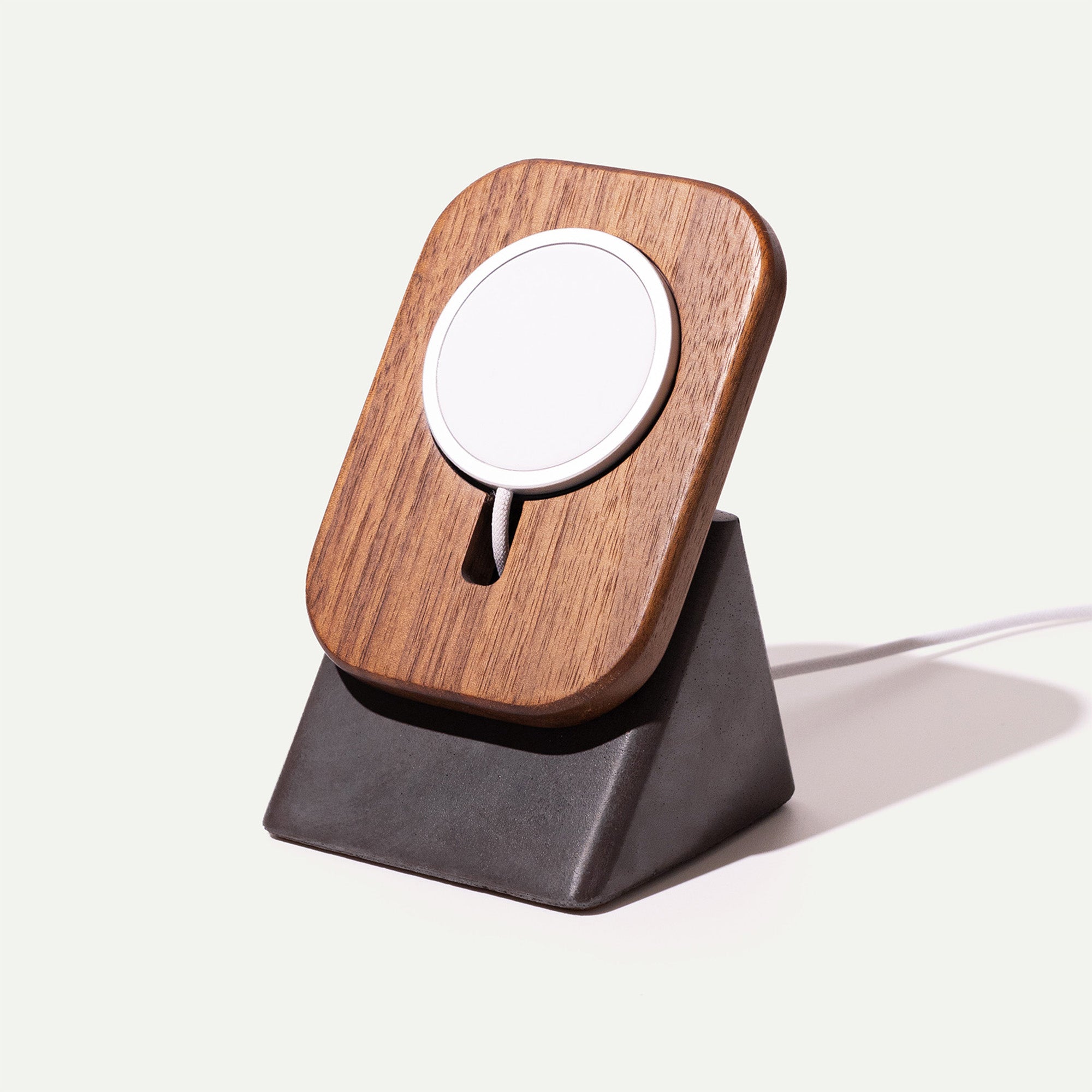 wood and concrete magsafe phone stand