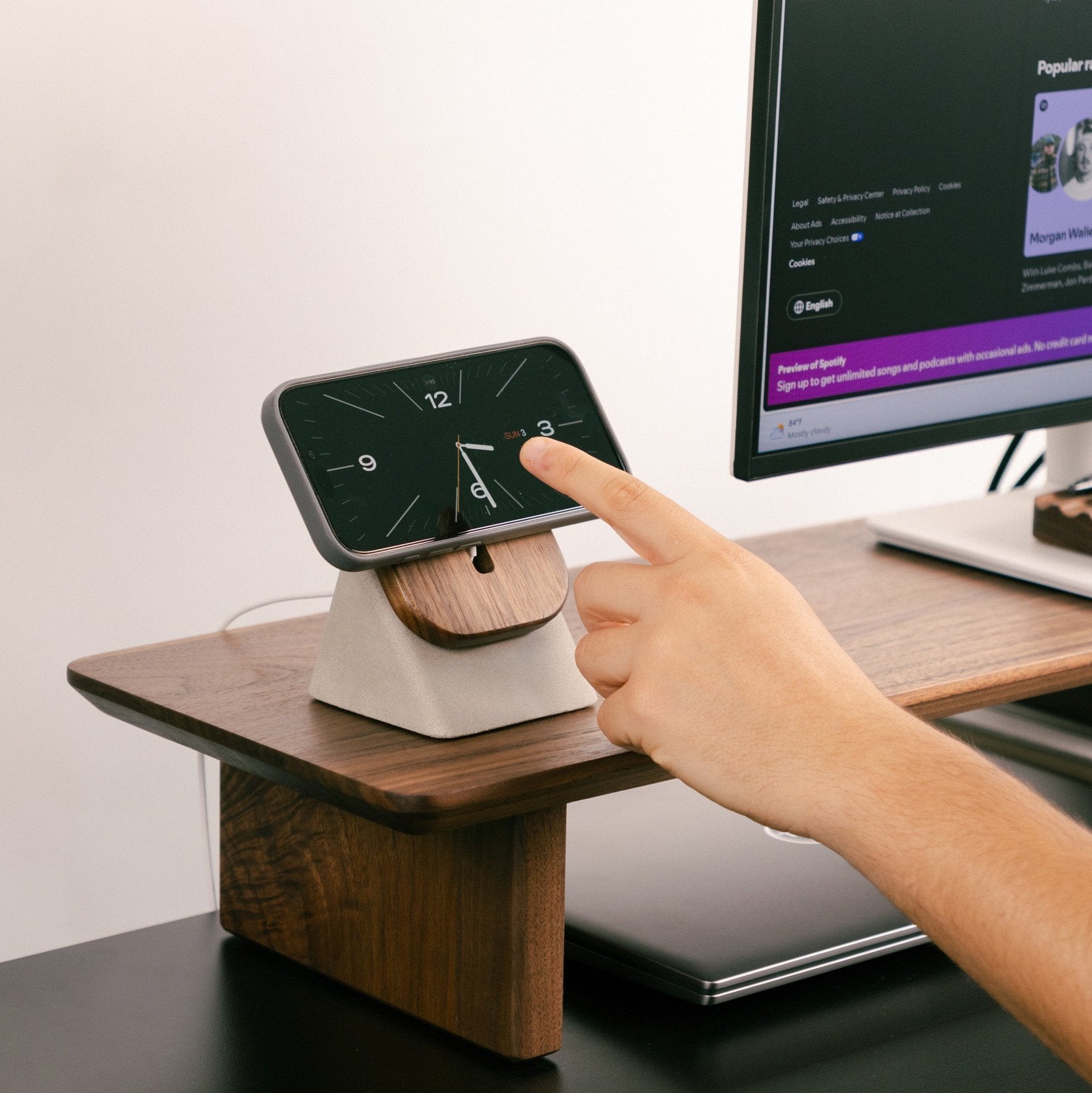 wood and concrete magsafe phone stand