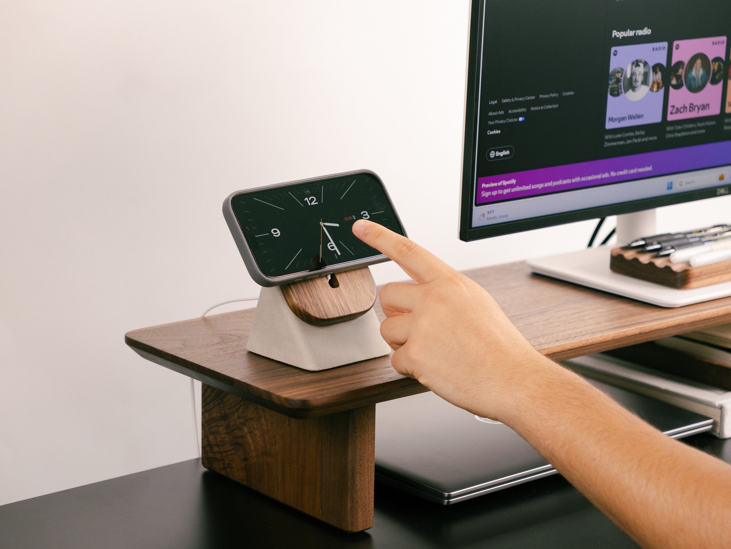 The Upright Two MagSafe Stand in Walnut/Natural Colorway