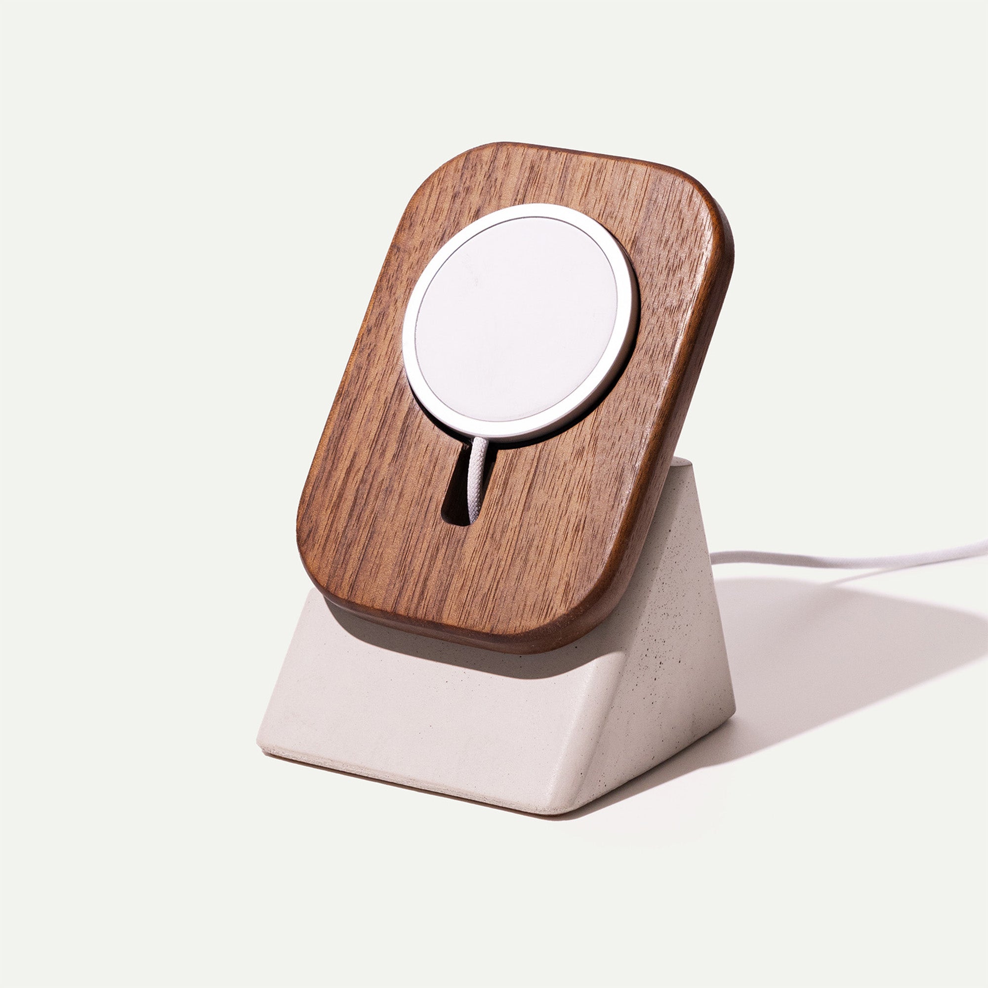 wood and concrete magsafe phone stand