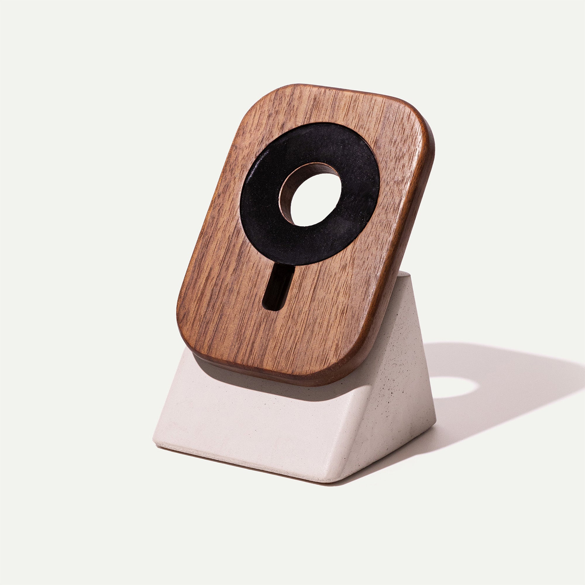 wood and concrete magsafe phone stand